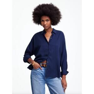 Madewell Relaxed Dolman Button Up Shirt True Midnight Navy Lyocell XS NWT